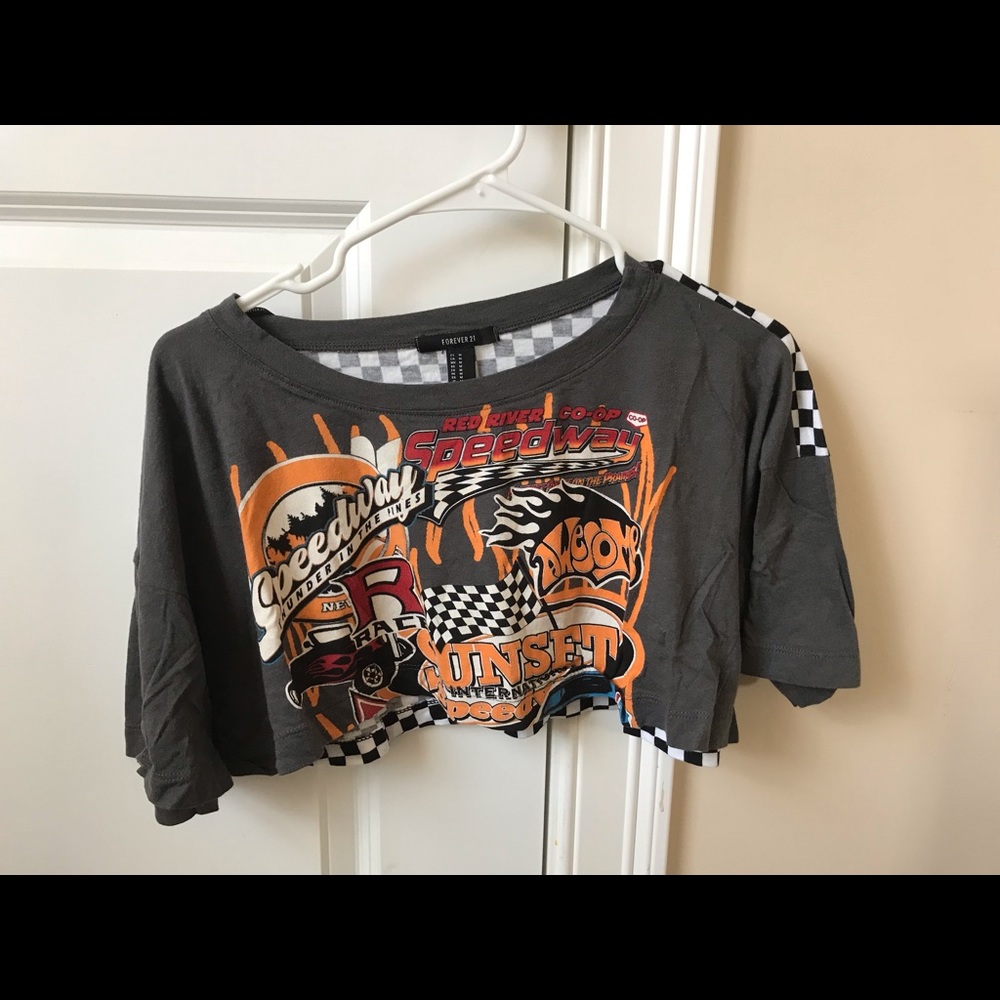 Forever 21 Cropped Checkboard Graphic Tee